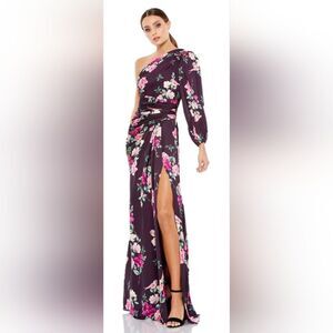 Mac Duggal PLUM FLORAL PRINT ONE SLEEVE GOWN NWOT size Small Purple 2634